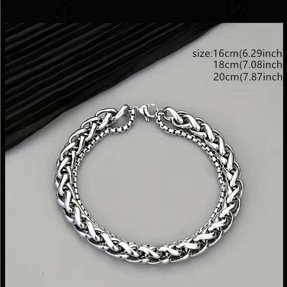 Titanium Steel Unisex Double Silver Bracelet - Picture 5 of 6